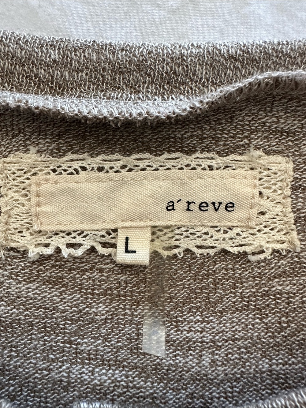 A'Reve Anthropologie taupe/gray sequin & lace cardigan, size large - Picture 8 of 13